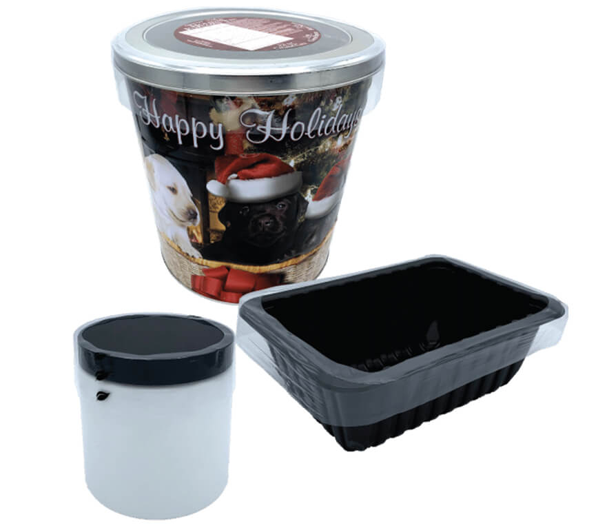 preformed cut bands for popcorn tins and other containers